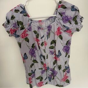 The Children's Place Gray Floral Ruched Puff Sleeve Blouse